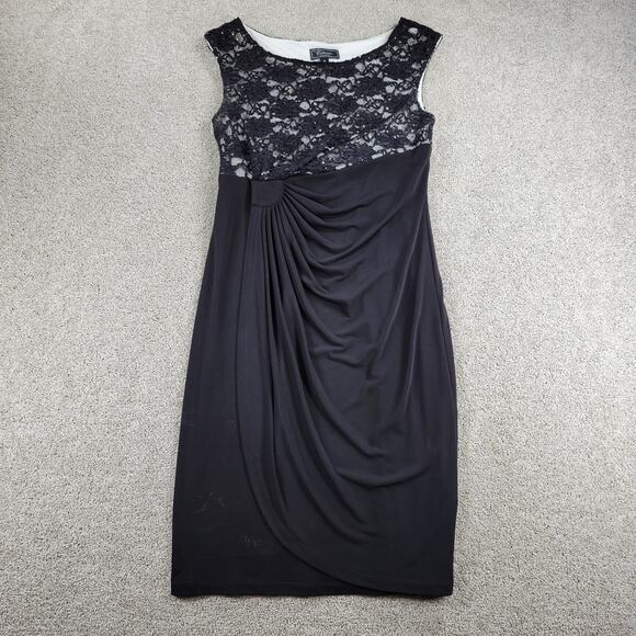 Dress Barn Collection Womens Dress 12 Black Floral Lace Ruched Cocktail Party - Picture 1 of 12
